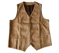 Generisch Hombres caballeros Plays V cuello sólido bolsillo chaleco de cuero chaleco, marrón, L