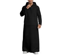 Generisch Hombres Caftán Largo Islam Musulmán Túnica con Capucha Árabe Islámica Ropa India Musulmana África Dubai Kaftan para Hombres, Negro , L