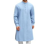 Generisch Hombres Caftán Manga Larga Botones Algodón Lino Musulmán Vestidos Retro Oriente Estilo Étnico Árabe Afgano Bata Árabe Islámica Ropa Suelta Sencillo Vestido de Oración, Bu1-a, XXL