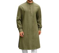 Generisch Hombres Caftán Manga Larga Botones Algodón Lino Musulmán Vestidos Retro Oriente Estilo Étnico Árabe Afgano Bata Árabe Islámica Ropa Suelta Sencillo Vestido de Oración, Verde-a., 3XL