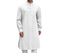 Generisch Hombres Caftán Manga Larga Botones Algodón Lino Musulmán Vestidos Retro Oriente Estilo Étnico Árabe Afgano Bata Árabe Islámica Ropa Suelta Sencillo Vestido de Oración, Blanco-ba, XL