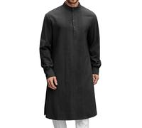 Generisch Hombres Caftán Manga Larga Botones Algodón Lino Musulmán Vestidos Retro Oriente Estilo Étnico Árabe Afgano Bata Árabe Islámica Ropa Suelta Sencillo Vestido de Oración, Negro-B., XL