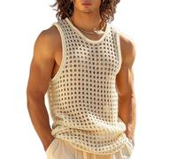 Generisch Hombres Crochet Tank Tops Hueco Transparente Chaleco de Punto Cuello Redondo Verano Camisetas de Punto, 20, S