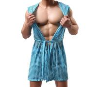 Generisch Hombres Hollow Albornoz Malla Cardigan Bufanda Transparente Top para Hombres Seducción, azul, M