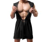 Generisch Hombres Hollow Albornoz Malla Cardigan Bufanda Transparente Top para Hombres Seducción, Negro , S