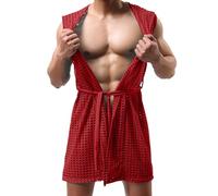 Generisch Hombres Hollow Albornoz Malla Cardigan Bufanda Transparente Top para Hombres Seducción, rojo, XXL