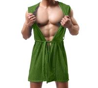 Generisch Hombres Hollow Albornoz Malla Cardigan Bufanda Transparente Top para Hombres Seducción, verde, S
