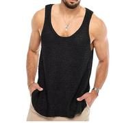 Generisch Hombres Hueco Tank Tops Crochet Punto Chaleco Verano Sin Mangas Vintage Transparente Punto Camiseta, 5, XL