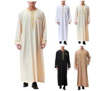 Generisch Hombres Musulmanes Caftán Manga Larga Con Cuello O - Cómoda Túnica De Tela Transpirable, Bata Árabe, Kandoura Suelta Para Oración, Fiesta, Diario, Regalo Para Eid, Ramadán, A 05., XXL