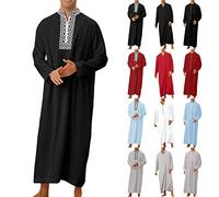 Generisch Hombres Musulmanes Caftán Manga Larga Con Cuello O - Cómoda Túnica De Tela Transpirable, Bata Árabe, Kandoura Suelta Para Oración, Fiesta, Diario, Regalo Para Eid, Ramadán, G 01, XL