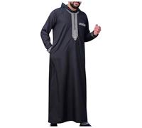 Generisch Hombres Musulmanes Túnica Kaftan Abaya Oración Islámico Thobe con Capucha Manga Larga Kamis Musulmán Jelaba Vestido Árabe Ropa de Oración, Negro , M