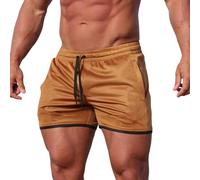 Generisch Hombres Primavera Verano Color Sólido Corto Casual Camino Fitness Pantalones Corbata Bolsillo Deporte Al Aire Libre Casual Short, caqui, L