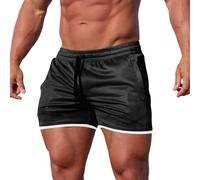 Generisch Hombres Primavera Verano Color Sólido Corto Casual Camino Fitness Pantalones Corbata Bolsillo Deporte Al Aire Libre Casual Short, Negro , XL