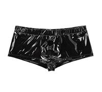 Generisch Hombres Sexy Negro Espejo Piel Patente Ocio Ajustado Pantalones Cortos Club Nocturno Escenario Mostrar Ropa de Cuero Mostrar Calzoncillos Boxers con Bulge Pouch Trunk Clubwear Sexy Ropa de