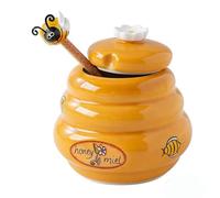 Generisch Honey Container - Ceramic Airtight Keeper for Sweet Storage | No Drip Serving Design with Dipper Lid & Compact Counter Jar Feature for Syrup, Jam, Sauce and Pantry Display