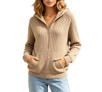 Generisch Hoodie Damen Langarm Sweatjacke mit Kapuze Rippte Sweatshirt Jacke Basics Einfarbig Kapuzenpullover mit Taschen Zip Hoodie Jacke leichte Pullover Frühling Sommer Herbst Kleidung, O Khaki
