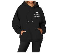Generisch Hoodie Damen mit Kapuzen bedrucken Sweatshirt Pullover für Frauen Y2K Hip Hop Streetwear Mod Hoodie Lässig Langarmshirt Pulli mit Kängurutasche Outdoor Sport Tops Aufdruck, Negro , L