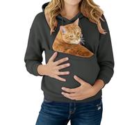 Generisch Hoodie Damen Oversize Lang, Damenpullover Langarm Baumwolle Locker Freizeithirt Elegant Schlupfshirt mit Große Tasche Freizeit Laufjacke Fitness Hoodie mit Kordelzug, gris oscuro, L