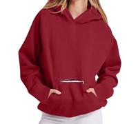 Generisch Hoodie Damen Oversize Lang Hoody Sweater mit Kapuze Leicht Sweatshirt Damen Große Größen Sport Hoodie Warm Winter Kapuzenpulli Langarm Hoodies Elegant Rundhals Sweatshirt Rot M