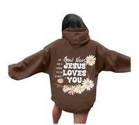 Generisch Hoodie Damen Oversize Sweatshirt rückendruck Jesus Loves You Pullover mit Kapuze Langarm Kapuzenpullover Übergangss Hoody Y2K Streetwear für Mädchen Hoodies College Sweatshirt, Nº 29, S