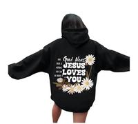 Generisch Hoodie Damen Oversize Sweatshirt rückendruck Jesus Loves You Pullover mit Kapuze Langarm Kapuzenpullover Übergangss Hoody Y2K Streetwear für Mädchen Hoodies College Sweatshirt, Nº 27, S