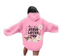 Generisch Hoodie Damen Oversize Sweatshirt rückendruck Jesus Loves You Pullover mit Kapuze Langarm Kapuzenpullover Übergangss Hoody Y2K Streetwear für Mädchen Hoodies College Sweatshirt, Nº 33, S