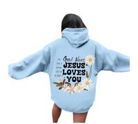 Generisch Hoodie Damen Oversize Sweatshirt rückendruck Jesus Loves You Pullover mit Kapuze Langarm Kapuzenpullover Übergangss Hoody Y2K Streetwear für Mädchen Hoodies College Sweatshirt, Nº 32, S
