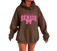 Generisch Hoodie Damen Oversize Winter Hoodie Print Langarm Pullover mit Taschen Kapuze Vintage Casual Sweatshirt Outdoor Frauen Hoody Tops, A2 Coffee, XXL