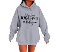 Generisch Hoodie Damen Oversize Winter Print Hoodie mit Taschen Langarm Kapuz Pullover Frauen Casual Hoody Tops Vintage Outdoor Sweatshirt, A3 gris., M