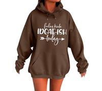 Generisch Hoodie Damen Oversize Winter Print Hoodie mit Taschen Langarm Kapuz Pullover Frauen Casual Hoody Tops Vintage Outdoor Sweatshirt, A3 marrón., S