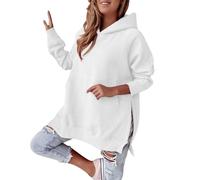 Generisch Hoodie Damen Oversized Damen Hoodie Lang, Einfarbig Kapuzenpulli mit Kapuze Sweatshirt bequeme Pullover Große Größen Sweatpullover Y2K Sweater Langarm Oberteil Oversize Sweatshirts, Blanco