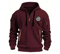 Generisch Hoodie Herren Half Zip Sweatshirt Langarm Kapuzenpullover mit Kordelzug Tasche und Print Brust Warm Pullover Männer Sport Freizeit Tops für Campus, Reise Wandern, Vino, 3XL
