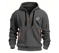 Generisch Hoodie Herren Half Zip Sweatshirt Langarm Kapuzenpullover mit Kordelzug Tasche und Print Brust Warm Pullover Männer Sport Freizeit Tops für Campus, Reise Wandern, gris oscuro, 3XL