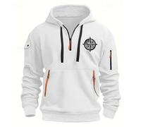 Generisch Hoodie Herren Half Zip Sweatshirt Langarm Kapuzenpullover mit Kordelzug Tasche und Print Brust Warm Pullover Männer Sport Freizeit Tops für Campus, Reise Wandern, Blanco, 3XL