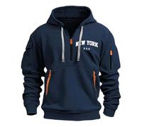 Generisch Hoodie Herren Half Zip Sweatshirt Langarm Kordelzug Kapuzenpullover mit Tasche und Print Brust Warm Pullover Männer Sport Tops Freizeit Streetwear für Campus, Reise Wandern, marine, 3XL