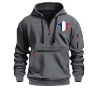 Generisch Hoodie Herren Half Zip Sweatshirt Langarm Pullover mit FlagPrint Brust Kordelzug und Tasche Warm Hoodie Männer Sport Freizeit Tops für Campus, Reise Wandern, gris oscuro, 3XL