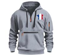 Generisch Hoodie Herren Half Zip Sweatshirt Langarm Pullover mit FlagPrint Brust Kordelzug und Tasche Warm Hoodie Männer Sport Freizeit Tops für Campus, Reise Wandern, gris, 3XL