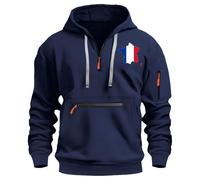 Generisch Hoodie Herren Half Zip Sweatshirt Langarm Pullover mit FlagPrint Brust Kordelzug und Tasche Warm Hoodie Männer Sport Freizeit Tops für Campus, Reise Wandern, marine, 3XL