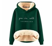 Generisch Hoodie Mujer Negro Mujer Sudadera con Capucha con Estampado Yes I'm Cold para Acogedor - Día de Invierno Sudadera Blanco Sudadera sin Capucha Oversize, 2-dark green, 5XL
