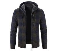 Generisch Hoodie - Sudadera con capucha para hombre, de invierno, de manga larga, de terciopelo, grueso, a cuadros, verde, 3XL