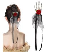 Generisch Horquillas de mano de calavera de Halloween, diadema de hueso de mano y rosas, esqueleto de mano, garra punk, tocado para Halloween, calavera, tocado para el pelo, tocado de esqueleto de