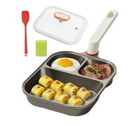 Generisch Huevo Pan 3 compartimentos, titanio antiadherente Frying Pan with Lid, Breakfast Meal Prep Pot with Silicone Spatula, Easy Cooking for Eggs Pancakes Tortillas, Sausages Home Kitchen Dorm