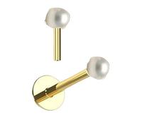 Generisch I PIERCING LIPPENSTECKER I Plug in I Real 585 Macizo Oro Amarillo + Perla Cultivada Real + Bioplastic I 1,2 x 8 x 2,5 mm I 46033-8 I