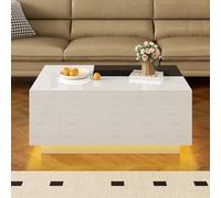 Generisch Iluminación de mesa de centro de alto brillo, mesa extensible en blanco y negro, espacio de almacenamiento oculto y cinta de luz ajustable de 16 colores, la elección ideal para una sala de