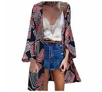 Generisch Impresión manga larga suelta chaqueta de punto playa vacaciones tops malla, Rosa., M