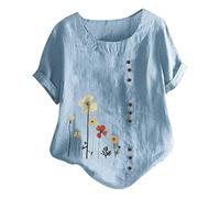 Generisch Impreso mujeres más camisa blusa tamaño túnica casual casual cuello O ollas botón mujeres camisas impresas damas, azul, 4XL