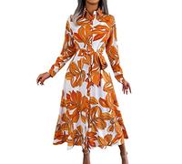 Generisch Imprimir Falda Larga Vestido Envolvente Temperamento Cuello en V Cintura Moda Verano Mujeres Poliéster Midi Carnaval Disfraz Señoras, naranja, M