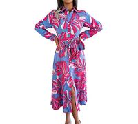 Generisch Imprimir Falda Larga Vestido Envolvente Temperamento Cuello en V Cintura Moda Verano Mujeres Poliéster Midi Carnaval Disfraz Señoras, Rosa intenso., XL