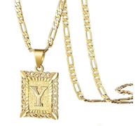 Generisch Initial Letter Pendant Necklace For Men Womens 1 Gold Plated Square Capital Monogram Alhpabets From A Z Figaro Chain Chain Desengrasante, Acero inoxidable, Sin gemas