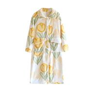 Generisch Invierno Coral Terciopelo Túnica Mujer Largo Vestido Acolchado Engrosada Franela Albornoz Pijama, amarillo, L